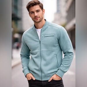 Mode of‎ One Men’s Zip Up Jacket Medium green Blue teal Fleece Bomber Sweatshirt